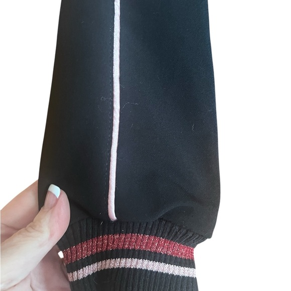 Black and Pink Floral Bomber Jacket Velvet Finish - Picture 4 of 5